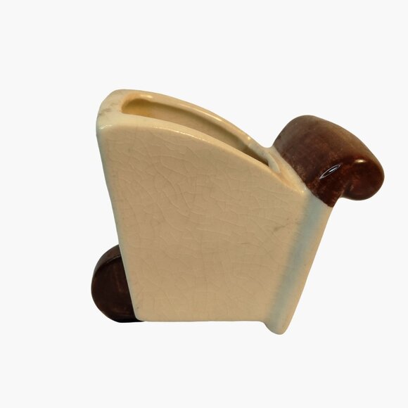 Ceramic Wheelbarrow Toothpick Holder Cart Tan Brown Handle Vintage 1950 MCM - Picture 5 of 9